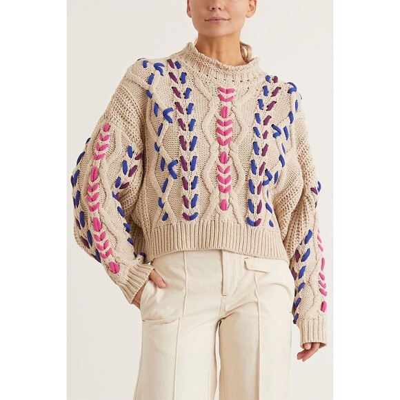 Isabel Marant Etoile Sweater Womens M Beige Mock Neck Cable Knit Pullover 40 M